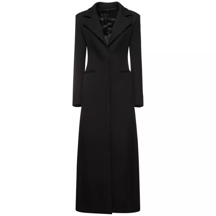 Damen Taillierter Longline-Mantel mit Reverskragen und Einreiher-Schnitt Echoarchiv
