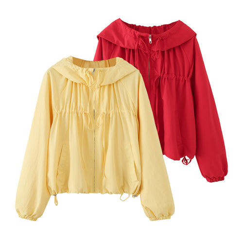 Damen Kurz geschnittene Windbreaker‑Jacke mit weitem Kragen, Tunnelzug und elastischen Bündchen Echo Archiv