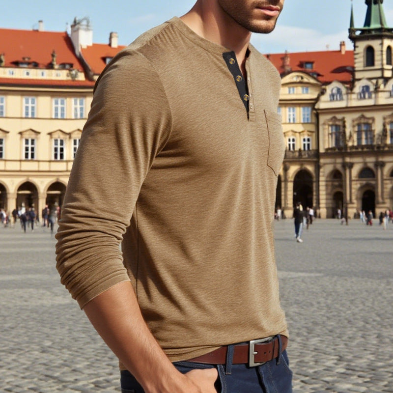 Herren Langarm-Henley-Shirt mit strukturiertem Design und Knopfdetails Echoarchiv