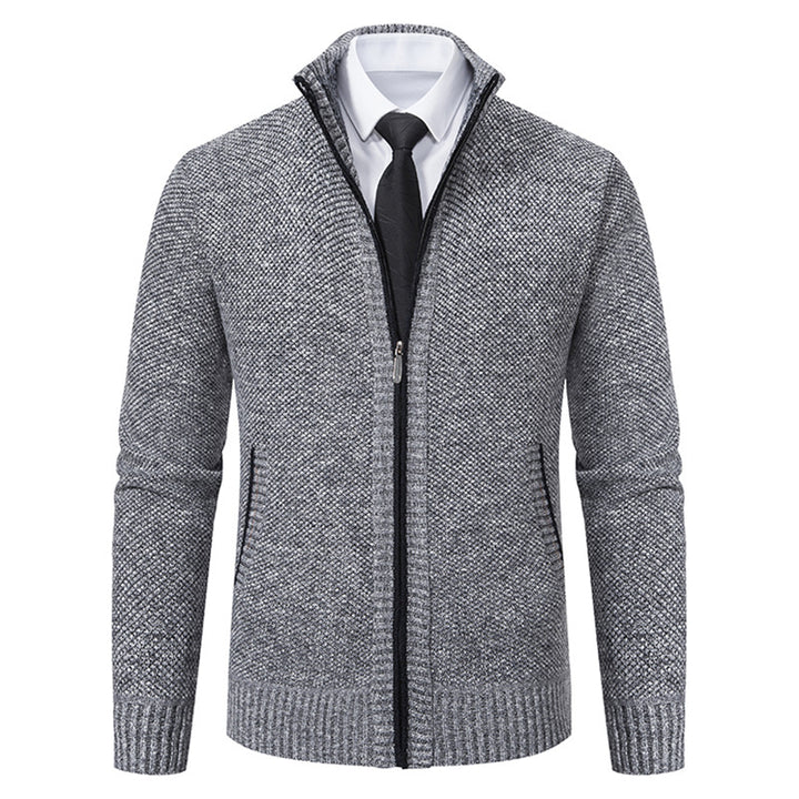 Herren elegante Strickjacke mit hohem Kragen und praktischem Reißverschluss Echoarchiv