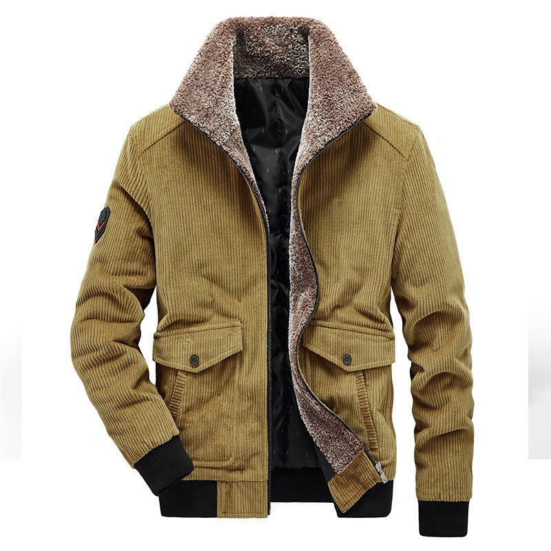 Herren Kord-Fieldblouson mit Sherpa-Innenfutter, Stehkragen und aufgesetzten Pattentaschen Echoarchiv