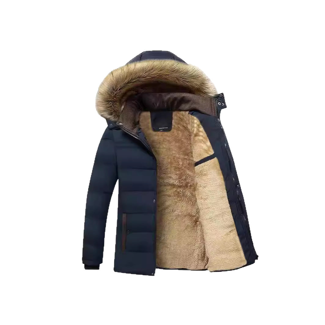 Herren Winterparka mit wärmendem Teddyfutter, abnehmbarer Kapuze und hoher Stehkragen – Marzano