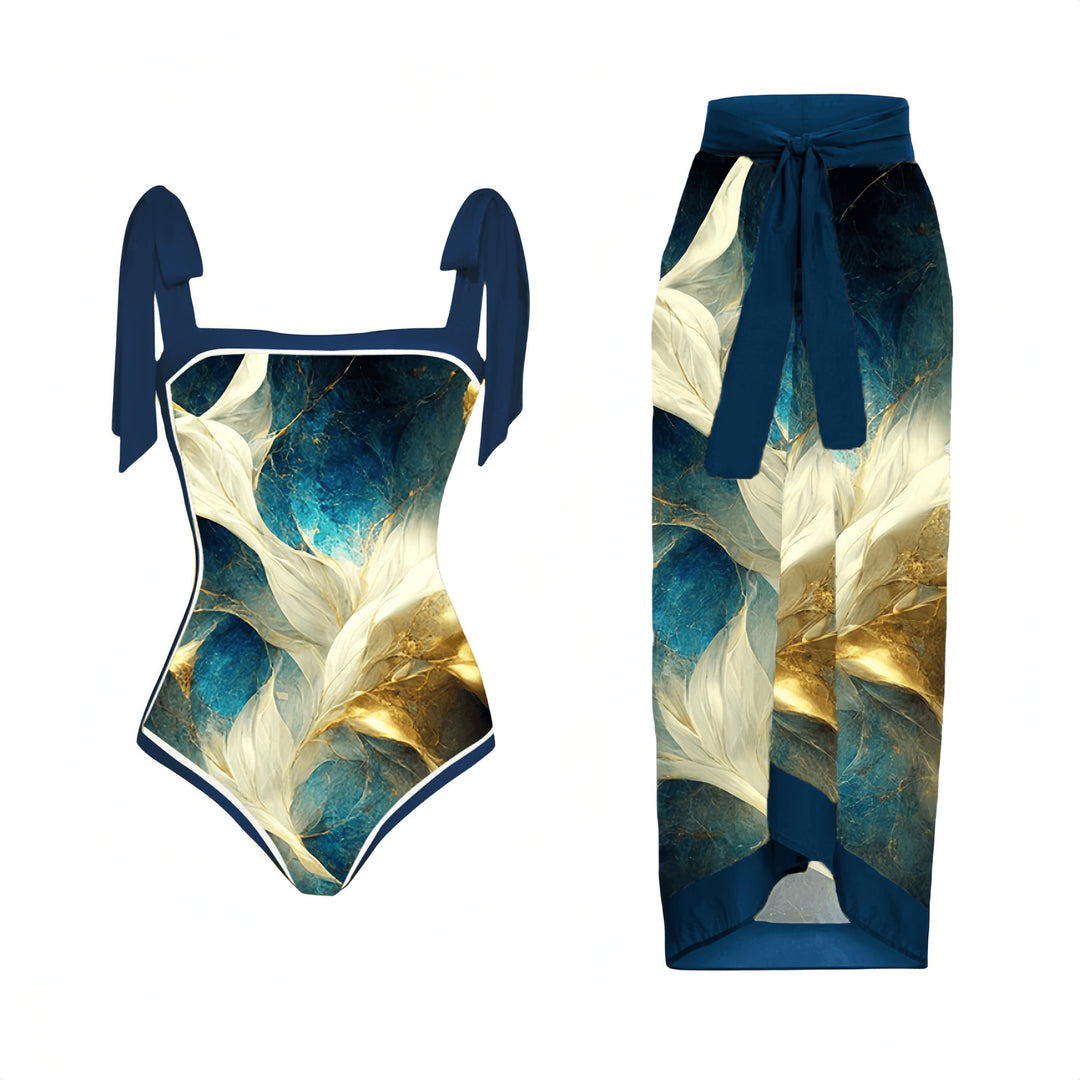 Damen Eleganter Badeanzug mit passendem Wickelrock Echo Archiv