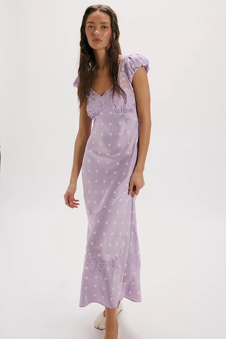 Damen Elegantes Maxikleid mit Polka-Dots und romantischem Rückenausschnitt Echo Archiv