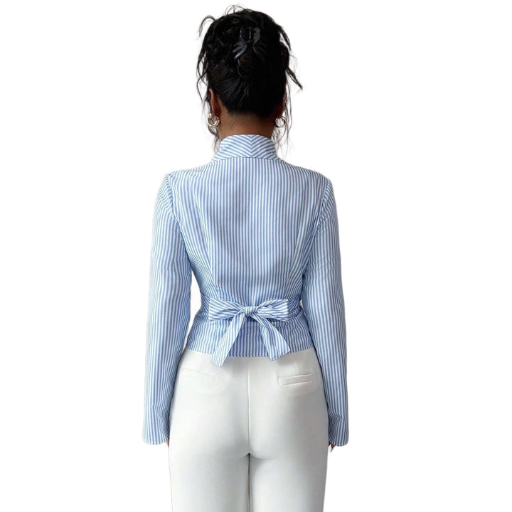 Damen Gestreifte Wickelbluse mit Schalkragen und taillierter Silhouette Echoarchiv