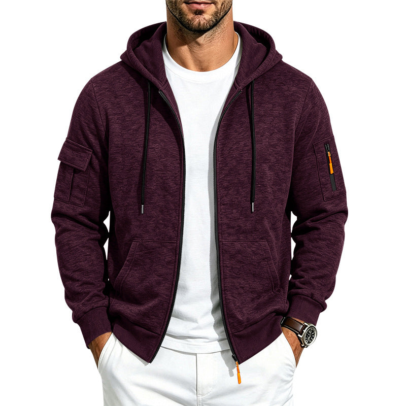 Herren Melierte Zip‑Hoodie‑Jacke mit Utility‑Ärmeltasche und Känguru‑Taschen Echoarchiv