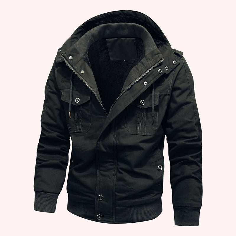 Herren Arbeitsjacke aus Canvas mit Teddy-Innenfutter, Kapuze und Utility-Taschen Echoarchiv