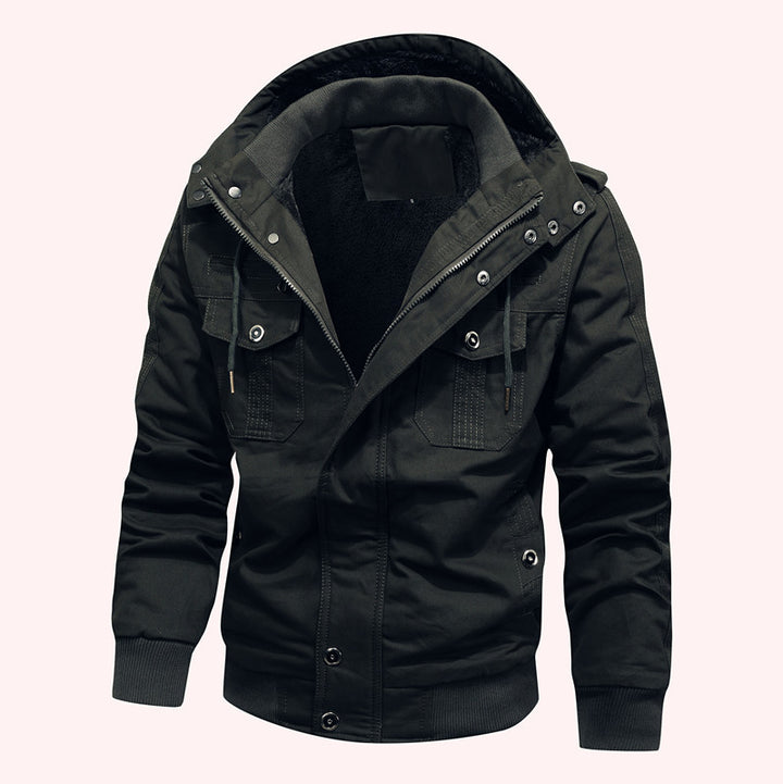 Herren Arbeitsjacke aus Canvas mit Teddy-Innenfutter, Kapuze und Utility-Taschen Echoarchiv