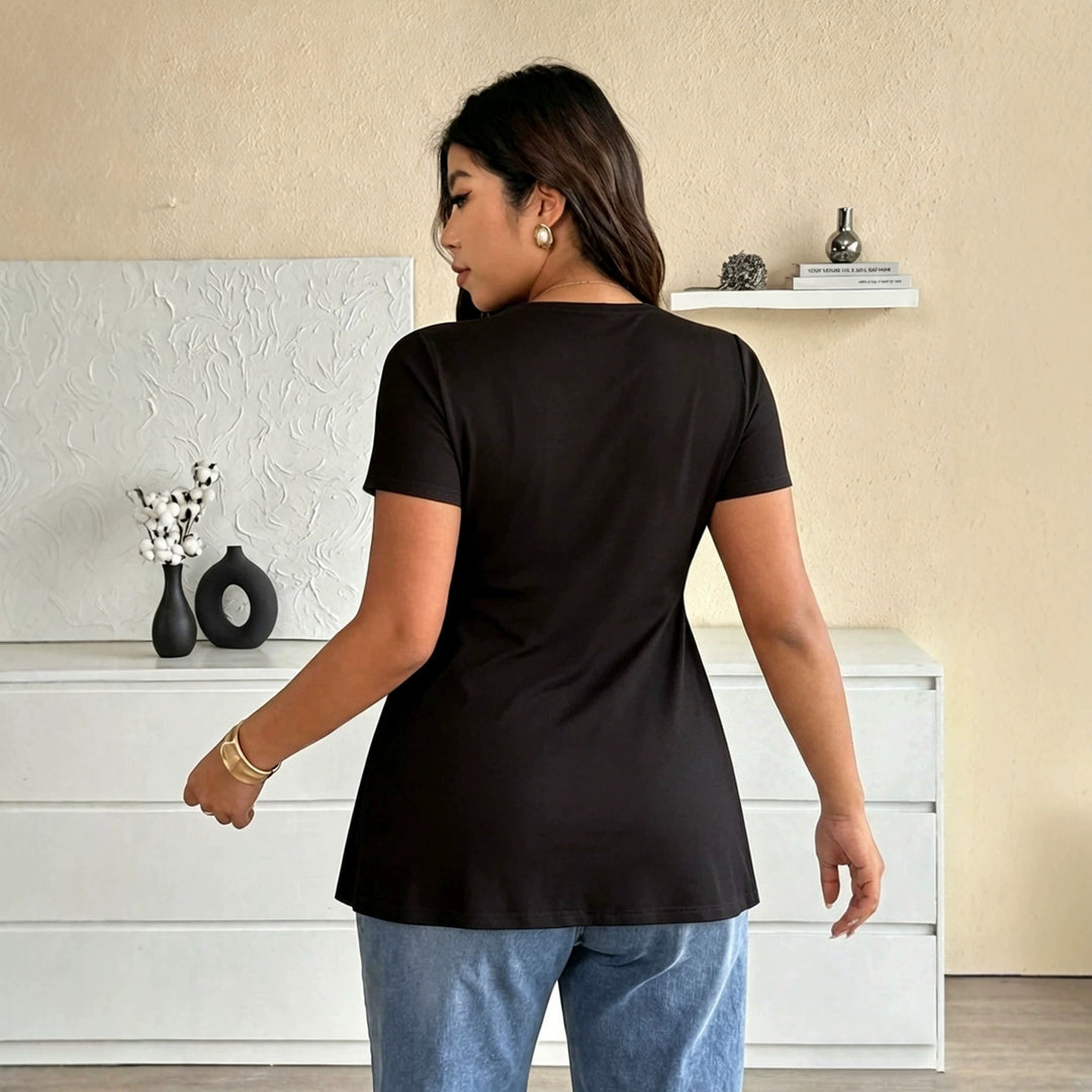 Damen Kurzarm-Bluse mit raffiniertem Wickeldesign und V-Ausschnitt Echo Archiv