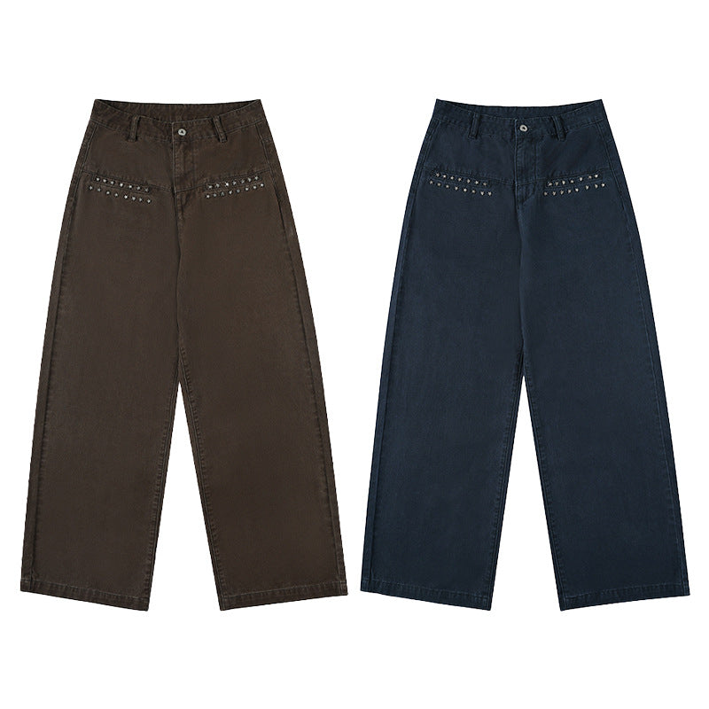 Damen Extraweite High‑Waist Baumwoll-Twill-Hose mit Nietenbesatz und Palazzoschnitt Echo Archiv