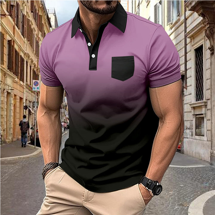 Herren Poloshirt mit kreativem Farbverlauf und praktischer Brusttasche Echoarchiv