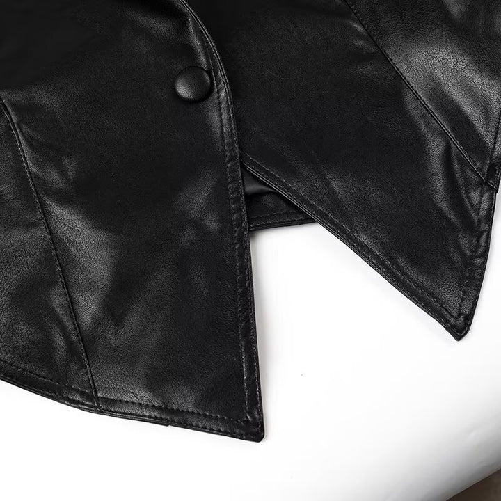 Damen nan taillierte Kunstlederjacke mit Schalkragen, Schnürdetail an den Schultern und Bindegürtel Echo Archiv