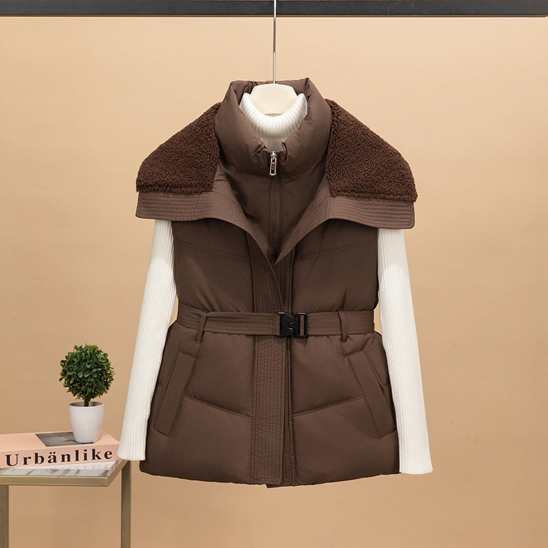 Damen nan wattierte Steppweste mit Strickärmeln und Teddykragen tailliertem Gürtel Echo Archiv