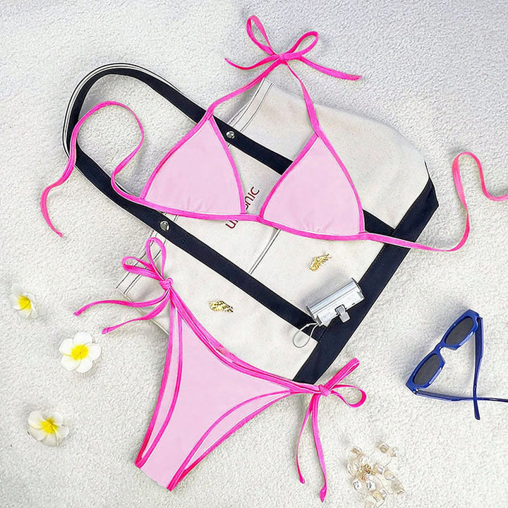 Damen Triangel-Bikini mit kontrastierenden Trägern Echoarchiv