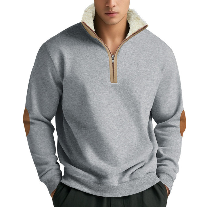 Herren modischer Fleecepullover mit Halb-Reißverschluss und kontrastierenden Ellenbogen-Patches Echoarchiv