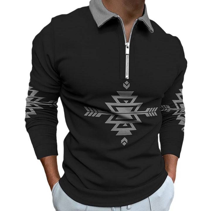 Herren Langarmshirt mit modernem ethnischem Design und hochwertigen Reißverschluss Echoarchiv