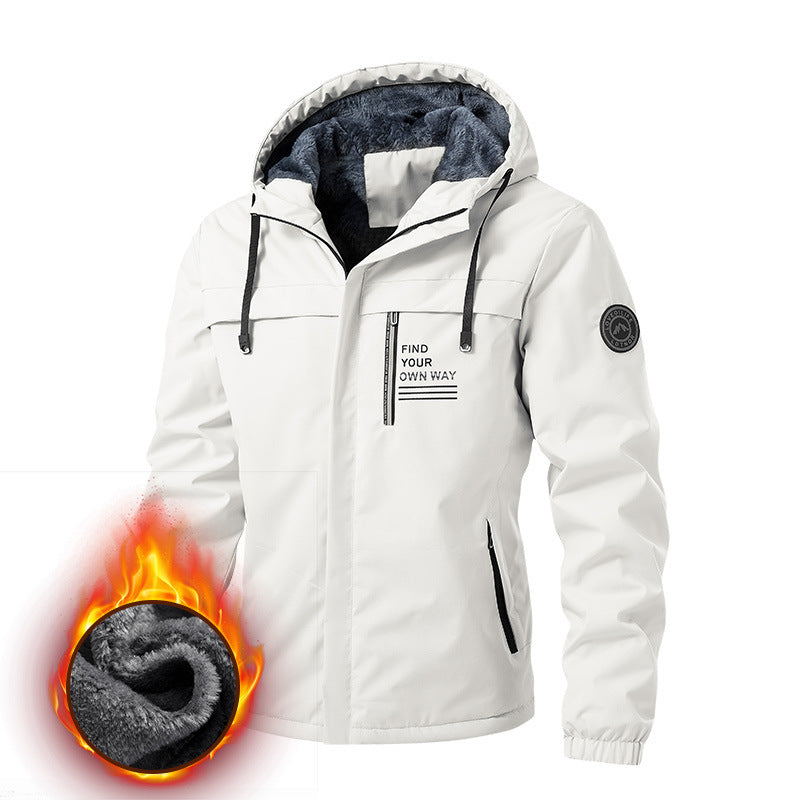 Herren Wetterfeste Kapuzenjacke mit wärmendem Teddyfleece-Inlay und verdecktem Frontreißverschluss – Taviero