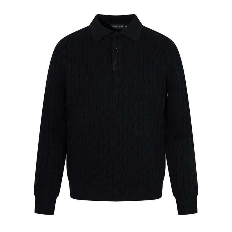 Herren Strick-Polo mit Zopfstrickmuster, Hemdkragen und Knopfleiste Echoarchiv