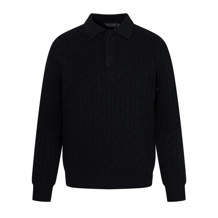 Herren Strick-Polo mit Zopfstrickmuster, Hemdkragen und Knopfleiste Echoarchiv
