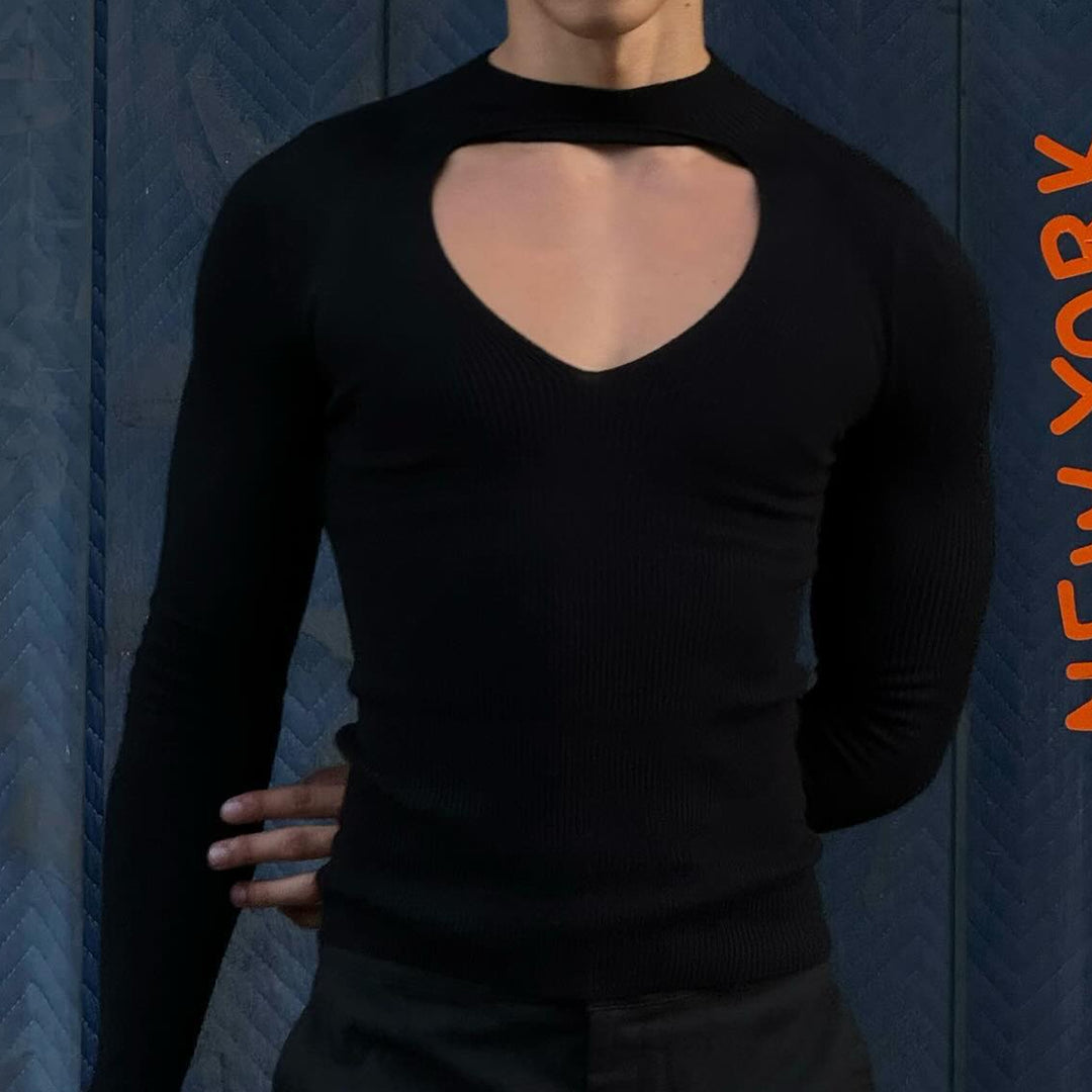 Damen nan figurbetontes Langarm-Top mit Cut-Out und Stehkragen Echo Archiv