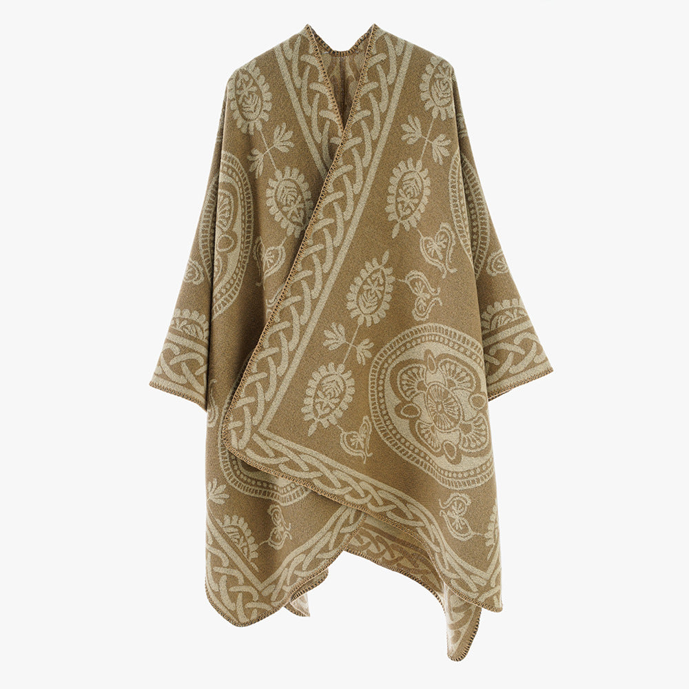 Damen Oversize-Cape mit ornamentalem Jacquard und asymmetrischem Zipfelsaum Echo Archiv