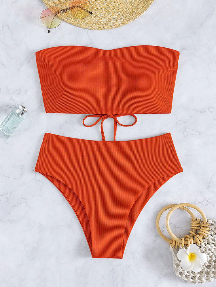 Damen Bandeau-Bikini-Set mit hohem Beinausschnitt und Bindedetails Echo Archiv