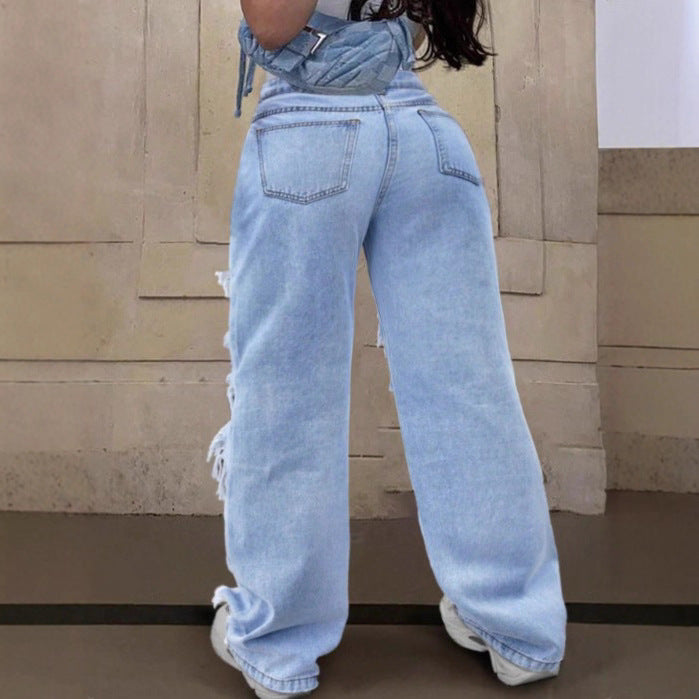 Damen Baggy-Denimhose mit extragroßen Destroyed‑Cutouts und weitem Bein Echo Archiv