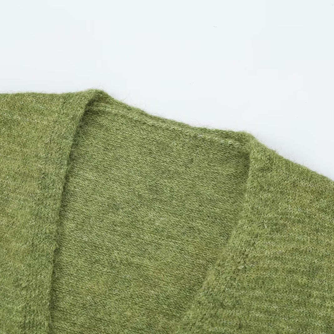 Damen Oversize Strickcardigan mit Ballonärmeln und gestreifter Einfass-Knopfleiste Echoarchiv