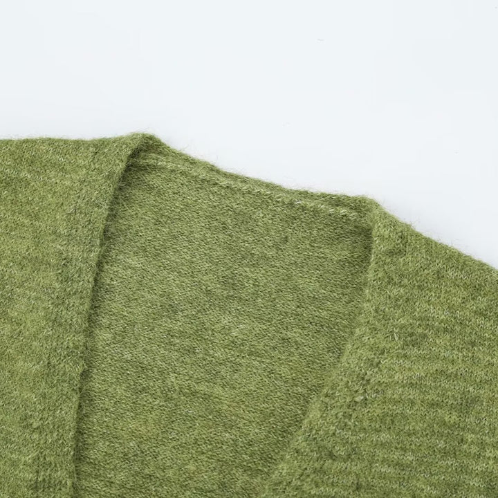 Damen Oversize Strickcardigan mit Ballonärmeln und gestreifter Einfass-Knopfleiste Echoarchiv