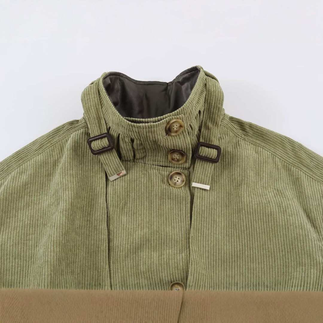 Damen Taillierte Cordfeldjacke mit Stehkragen Schulterpasse und Gürtel Echo Archiv