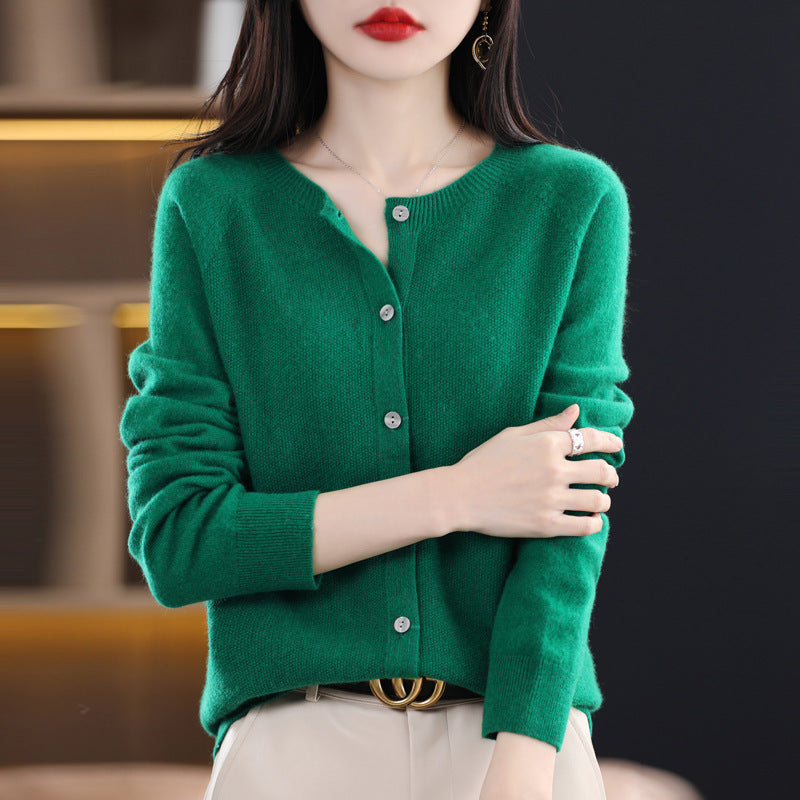 Damen Kurzgeschnittener Cardigan in Mohair‑Optik mit Rundhalsausschnitt und Perlmuttknöpfen Echoarchiv