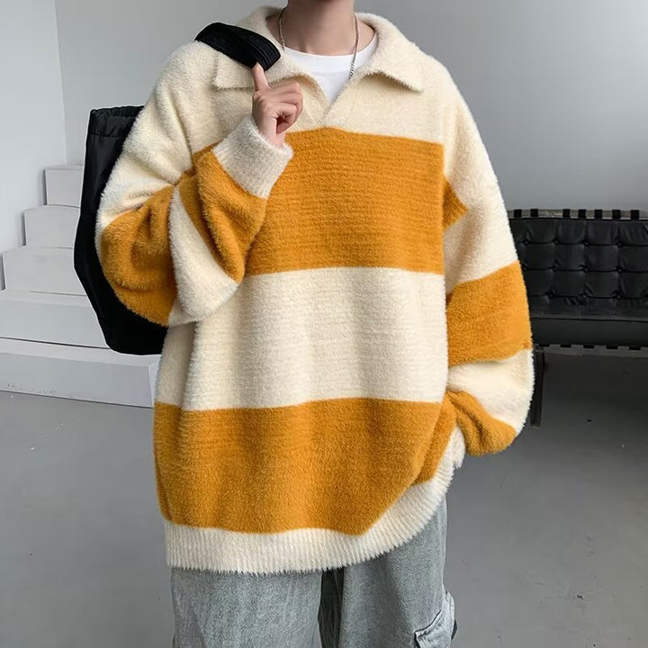 Herren Gemütlicher Grobstrickpullover mit modernen Streifen Echoarchiv