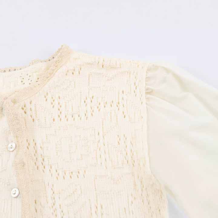 Damen Häkelbluse mit Spitzenärmeln, Volantsaum und Knopfleiste Echo Archiv
