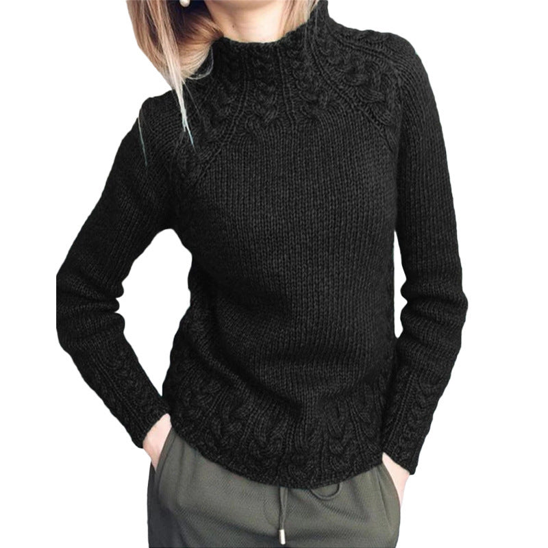 Damen nan grobgestrickter Zopfmuster-Pullover mit Stehkragen und tailliertem Schnitt Echo Archiv