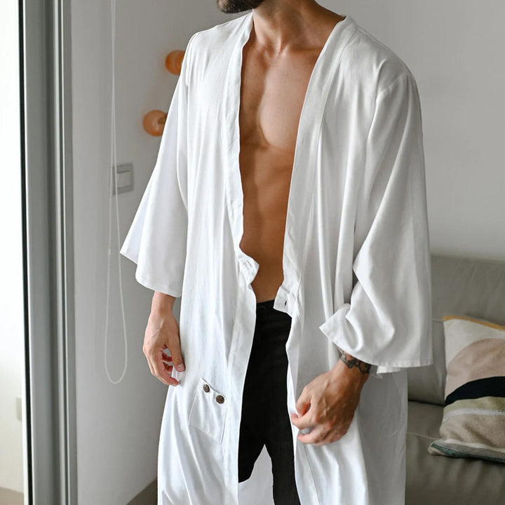 Herren langer Kimono-Hausmantel aus leichter Viskose mit weiten 3/4-Ärmeln Echoarchiv