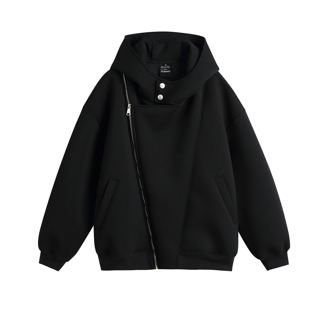 Unisex Oversize Kapuzen‑Zipjacke mit asymmetrischem Reißverschluss und hohem Funnelkragen Echoarchiv