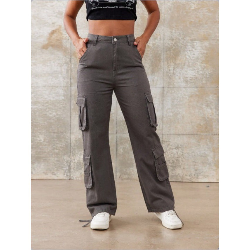 Damen Hochtaillierte Utility-Cargo-Hose mit geradem Bein, Mehrfach-Pattentaschen & verstellbarem Saum Echo Archiv