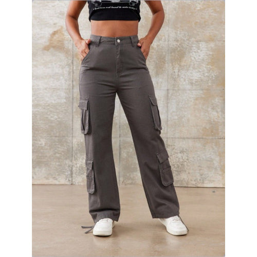 Damen Hochtaillierte Utility-Cargo-Hose mit geradem Bein, Mehrfach-Pattentaschen & verstellbarem Saum Echo Archiv