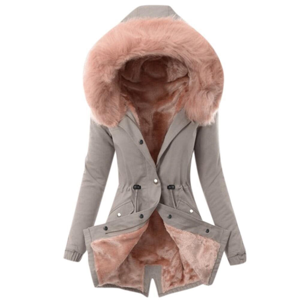 Damen Taillierter Winterparka mit kuscheligem Teddyfutter und großer Kapuze Echo Archiv