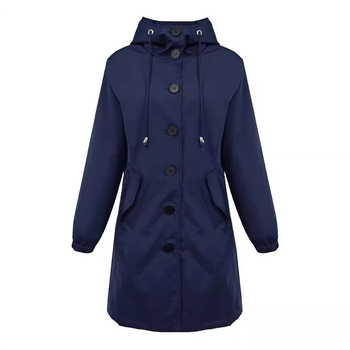 Damen nan leichter Regenparka mit Kapuze, überlanger Knopfleiste, Tunnelzug und aufgesetzten Taschen Echo Archiv