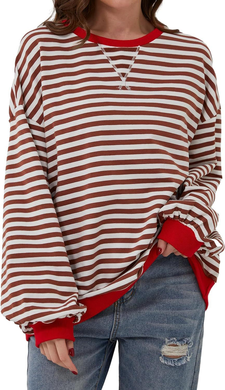 Damen Lässiger Sweatshirt mit bunten Streifen und weitem Schnitt – Avérine