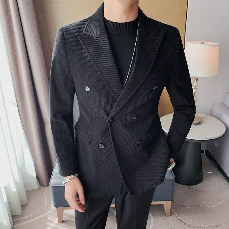 Herren eleganter Cord-Blazer mit doppelter Knopfleiste und praktischen Taschen Echoarchiv