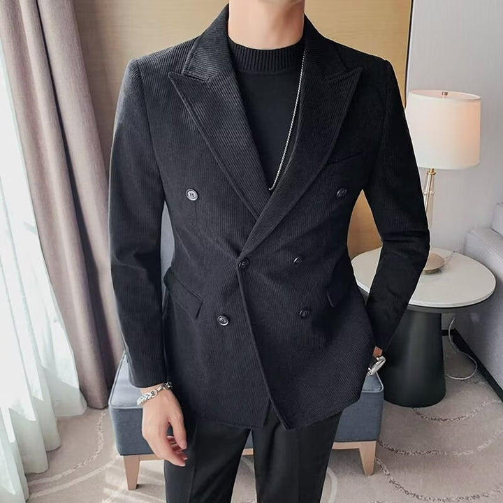 Herren eleganter Cord-Blazer mit doppelter Knopfleiste und praktischen Taschen Echoarchiv