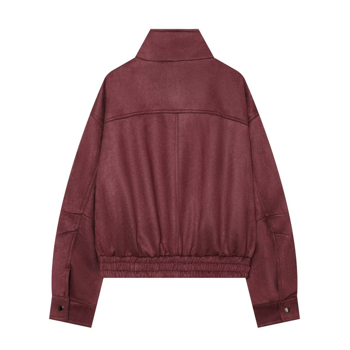 Damen Kurzblouson aus Velourslederoptik mit Stehkragen und elastischem Saum Echo Archiv