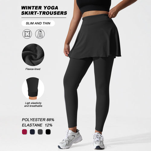 Damen Thermal-Leggings mit integriertem Sportrock und Fleece-Futter echoarchiv-