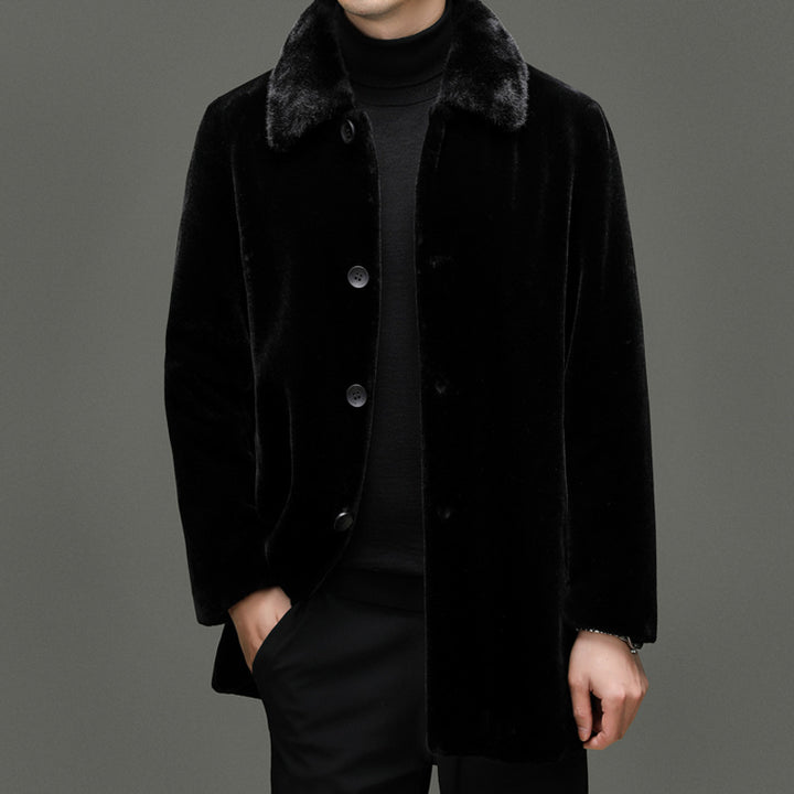 Herren modischer Oversized-Mantel mit elegantem Kunstfellkragen Echoarchiv