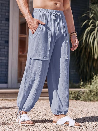 Herren lockere Sommerhose mit elastischem Bund und Taschen Echoarchiv