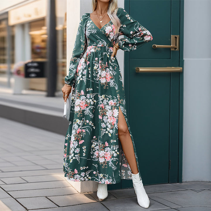 Damen Floral Maxikleid mit V-Ausschnitt und Rüschendetails Echo Archiv