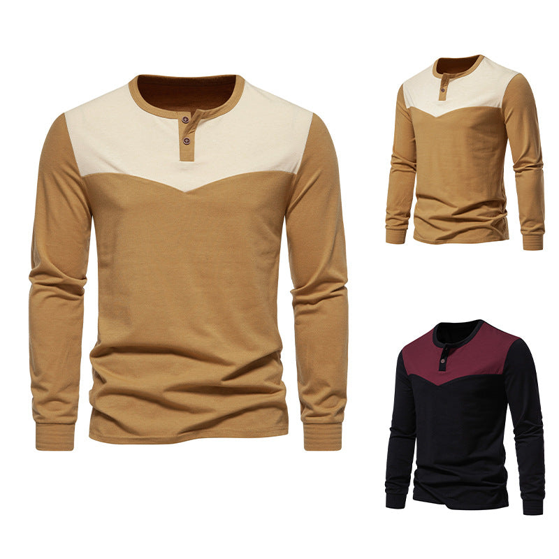 Herren Langarm-Henley-Shirt mit kontrastierenden Akzenten Echoarchiv