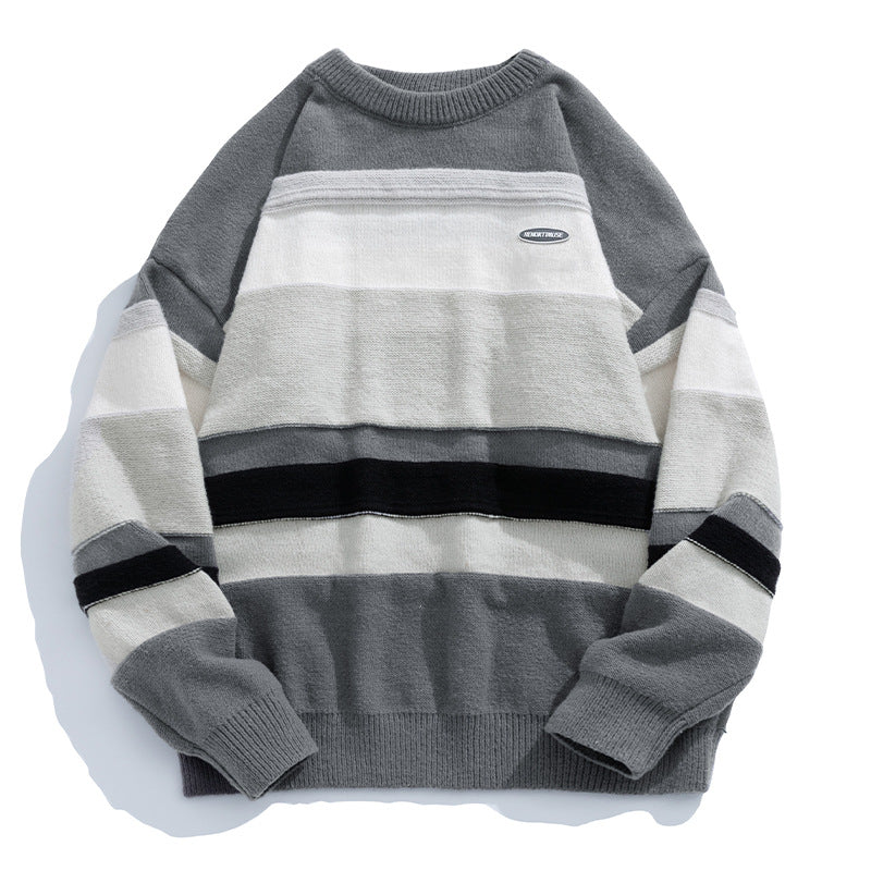 Unisex Lässiger Blockstreifen-Pullover im Oversize-Schnitt mit Raglanärmeln und geripptem Saum Echo Archiv